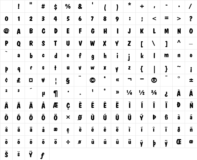 DomCasual Bold Character Map