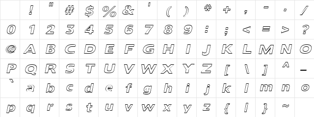 DoricOutline Oblique Character Map