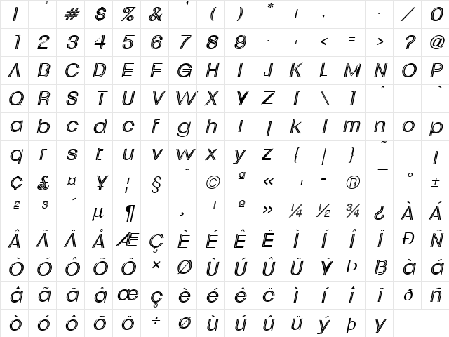 Downtown Italic Character Map
