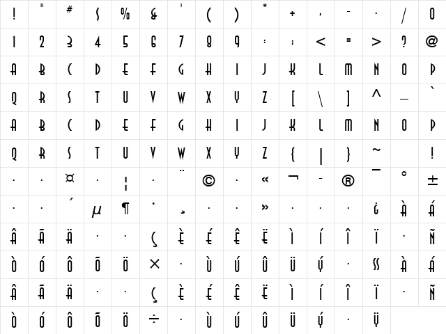 Downtown Regular Character Map