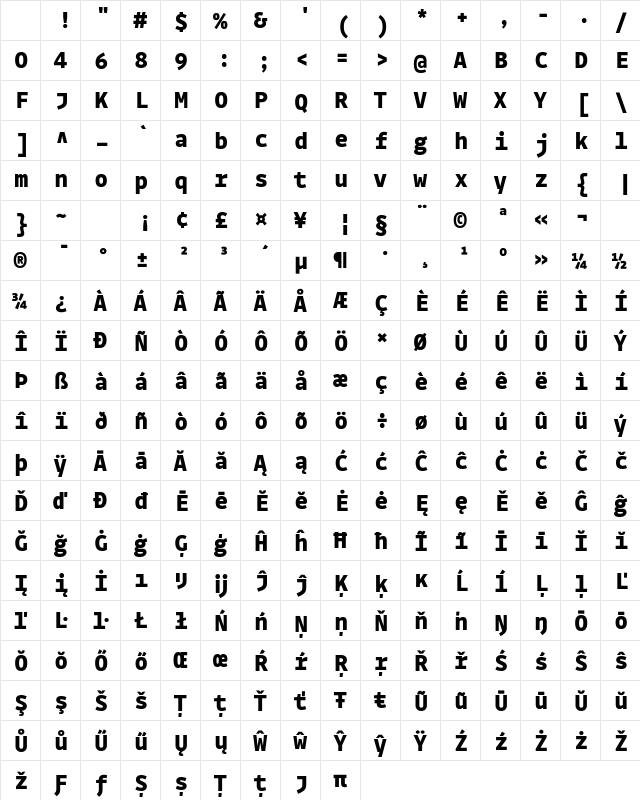 Drive Mono Extrabold Regular Character Map Drive Mono Extrabold Regular Character Map