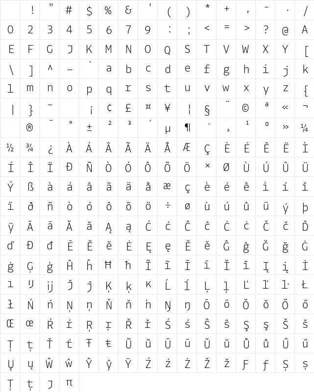 Drive Mono Extralight Regular Character Map Drive Mono Extralight Regular Character Map