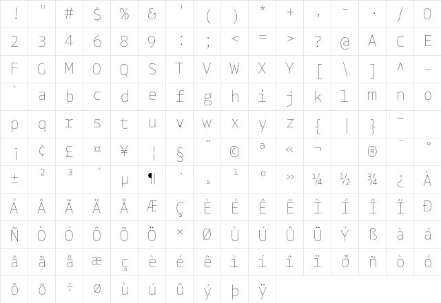 Drive Mono Hairline Regular Character Map Drive Mono Hairline Regular Character Map