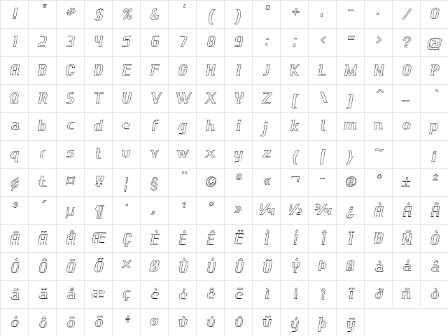 Drivel Outline Regular Character Map