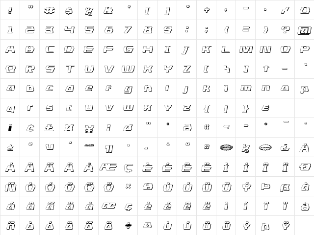 DS man 3D Semi-Italic Semi-Italic Character Map