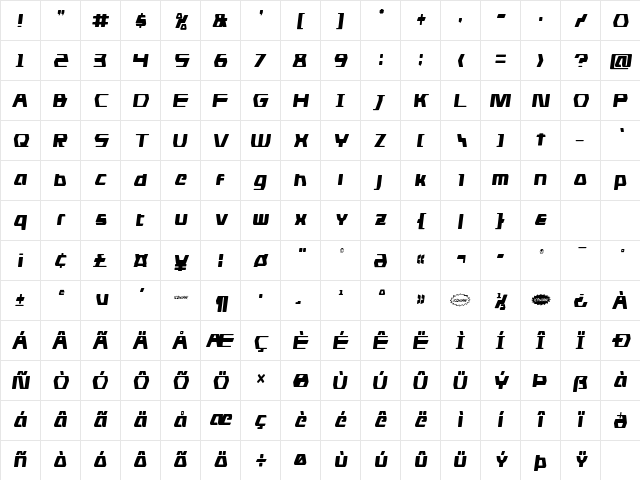 DS man Condensed Semi-Italic Condensed Semi-Italic Character Map