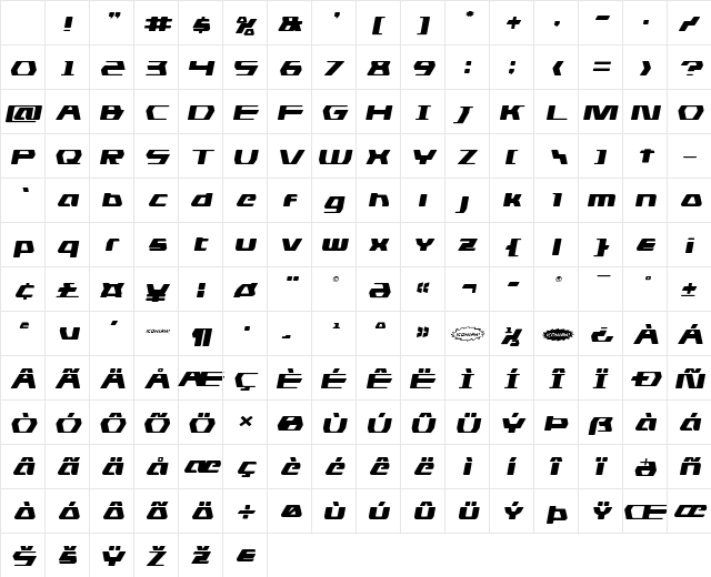 DS man Expanded Semi-Italic Expanded Semi-Italic Character Map