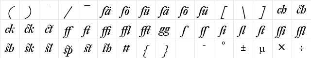 DTL Fleischmann Medium Italic Character Map DTL Fleischmann Medium Italic Character Map