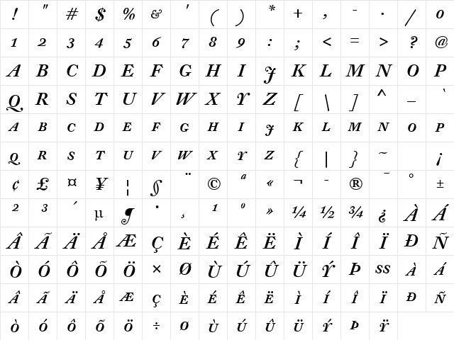 DTL Fleischmann Medium Italic Character Map