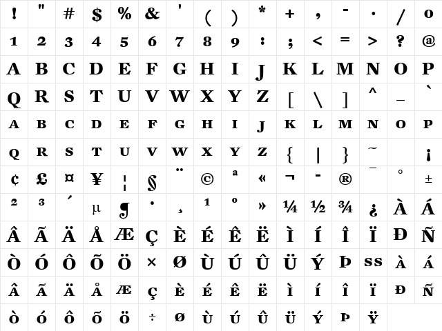 DTL Fleischmann Bold Character Map