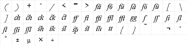 DTL Fleischmann Italic Character Map DTL Fleischmann Italic Character Map