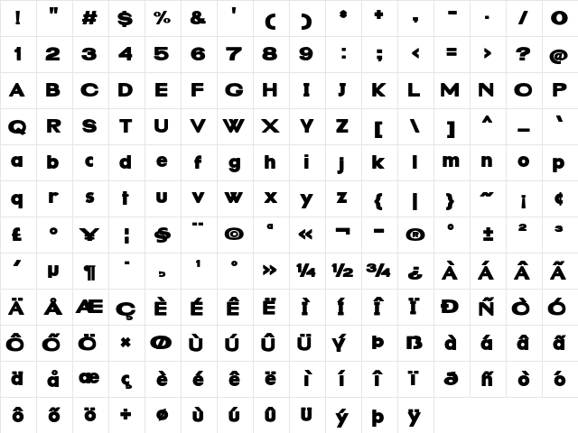 Dubble Stuff Bold Character Map