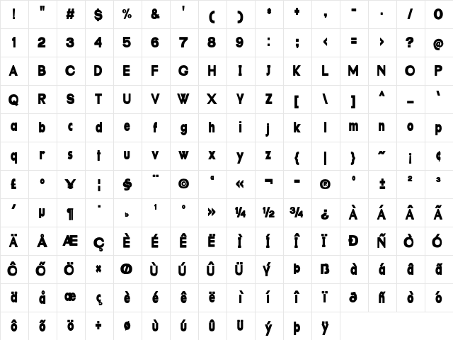 Dubble Stuff Condensed Bold Character Map