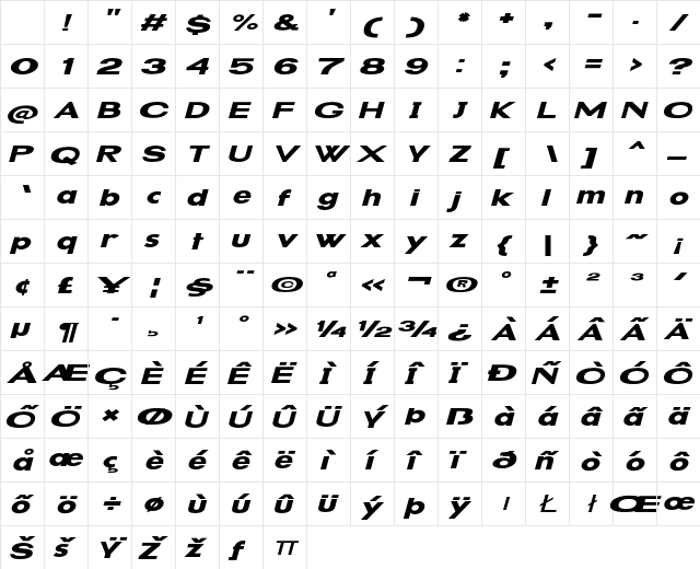 Dubble Stuff Expanded Italic Character Map Dubble Stuff Expanded Italic Character Map