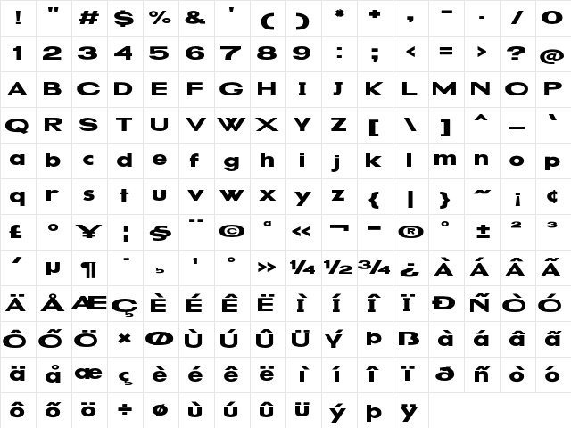 Dubble Stuff Expanded Regular Character Map