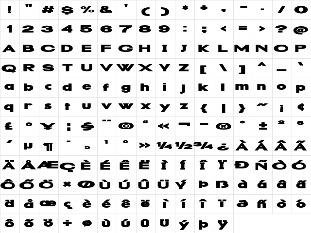 Dubble Stuff Extra-expanded Bold Character Map