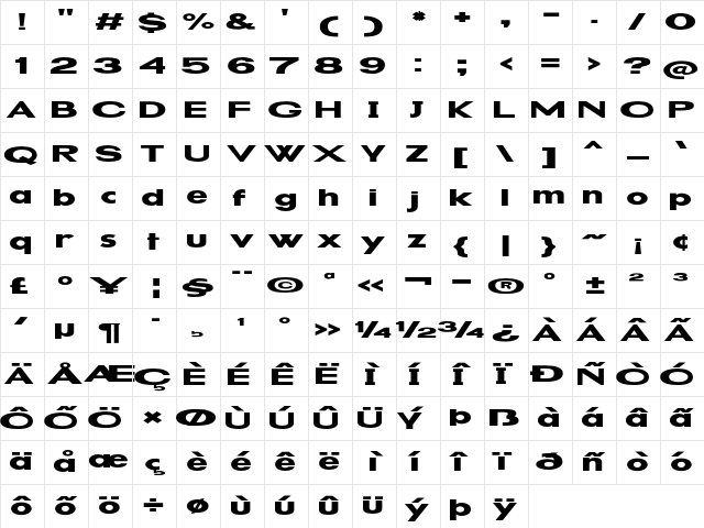 Dubble Stuff Extra-expanded Regular Character Map