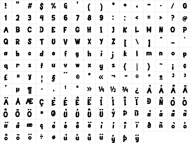 Ducklips Bold Character Map