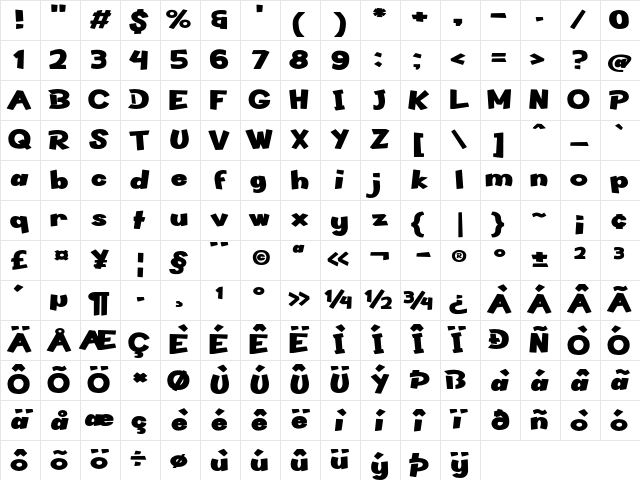 Ducklips Extra-expanded Bold Character Map