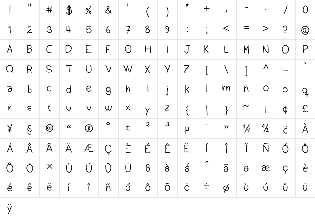 Dudu Calligraphy Medium Character Map