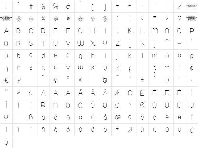Duepuntozero ExtraLight Character Map