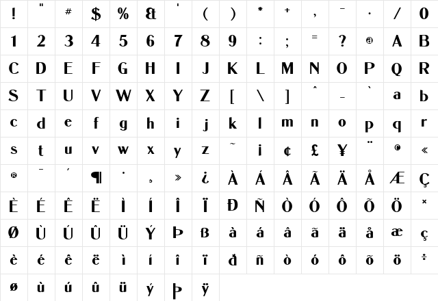 Dukas CF Bold Regular Character Map