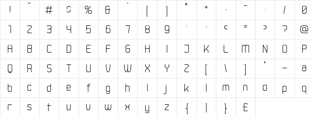 Duster AB Thin Character Map