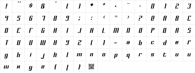 Dymeda Italic Character Map