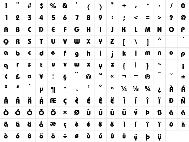 DynameBlackSSK Normal Character Map