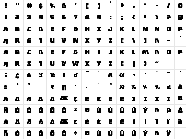 Eagle Strike Condensed Condensed Character Map