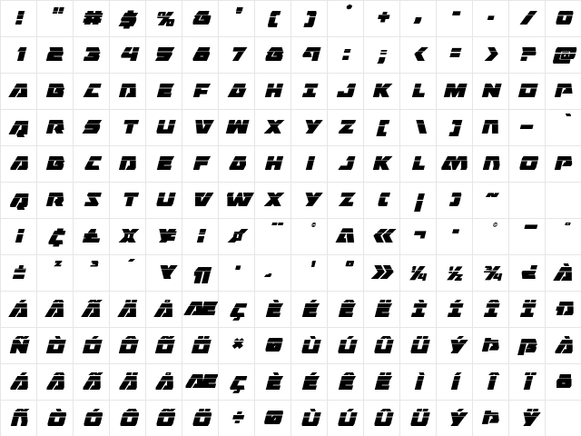 Eagle Strike Laser Italic Italic Character Map