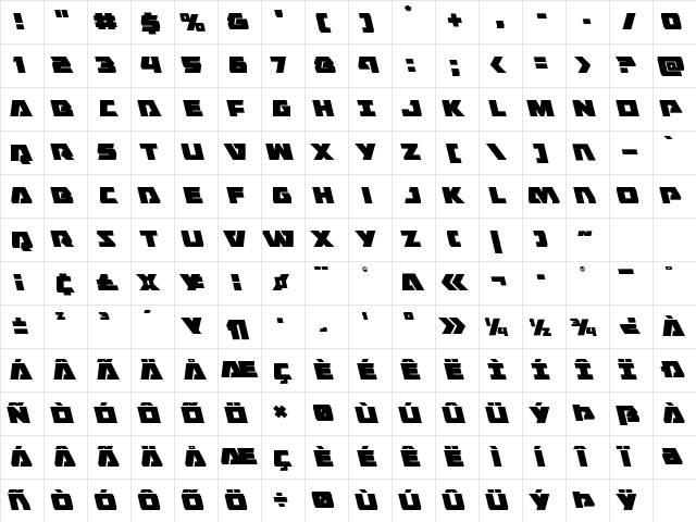 Eagle Strike Leftalic Italic Character Map