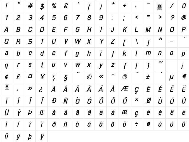 Early Times Bold Italic Demo Regular Character Map