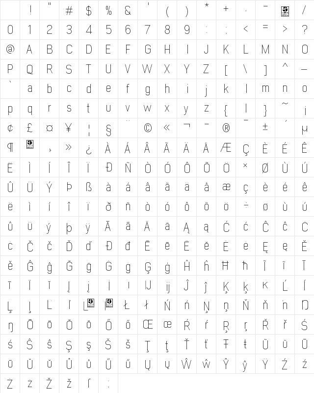 Early Times Thin Demo Regular Character Map Early Times Thin Demo Regular Character Map