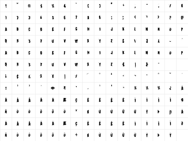 Earthshake Condensed Condensed Character Map