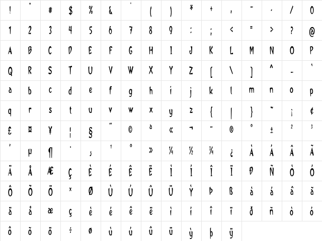 Edamame Extra-condensed Bold Character Map