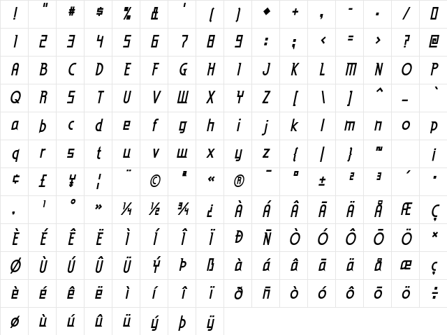 Eden Mills Bold Italic Character Map