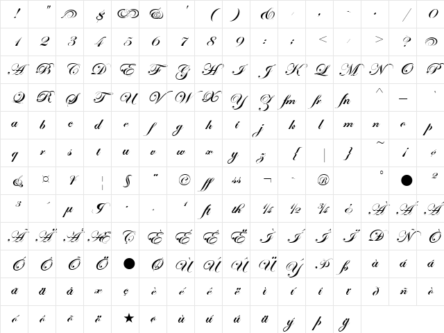 Edwardian Script ITC Bold Character Map