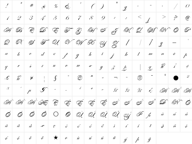 Edwardian Script ITC Regular Character Map