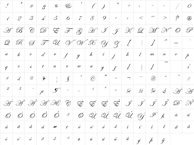 Edwardian Script ITC Regular Character Map