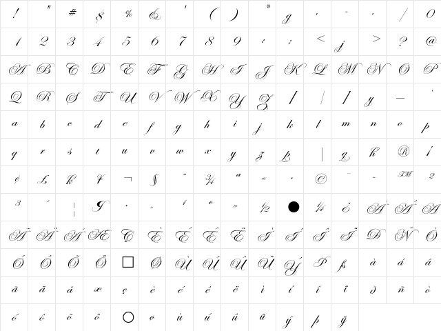 Edwardian Script ITC Regular Character Map