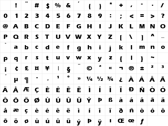 Eerie Bold Regular Character Map