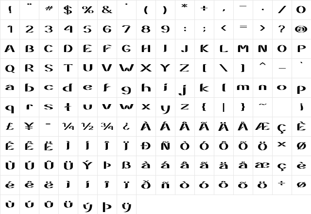 Eesil Extra-expanded Bold Character Map Eesil Extra-expanded Bold Character Map
