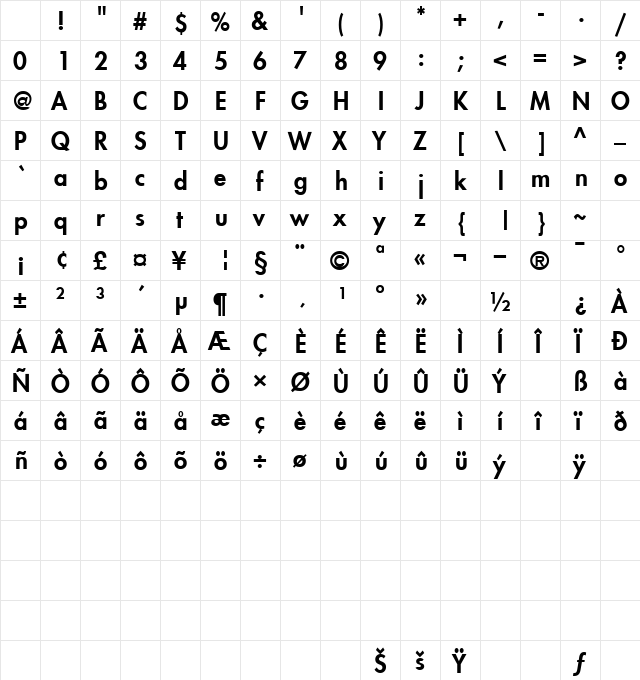 Efrom Bold Character Map