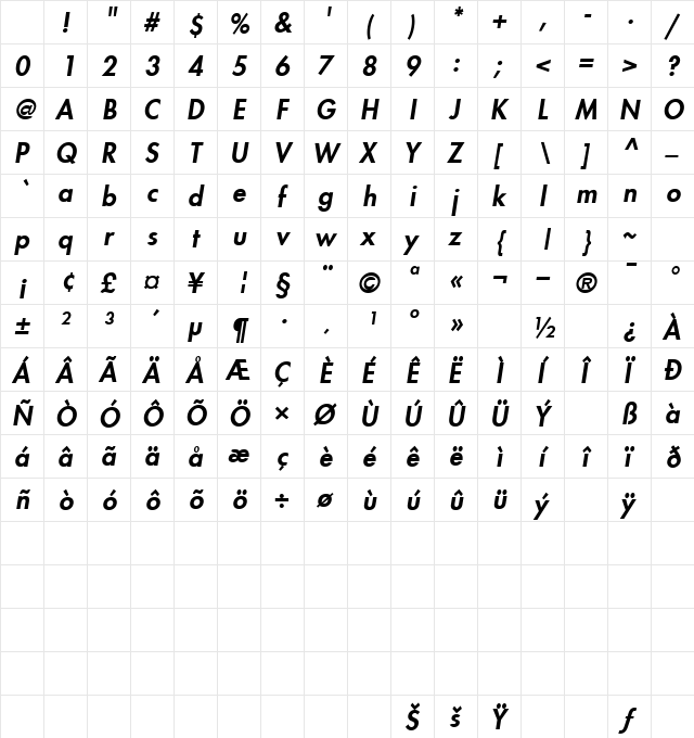 Efrom Bold-Oblique Character Map Efrom Bold-Oblique Character Map