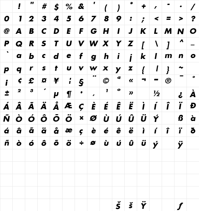 EfromBlack Oblique Character Map