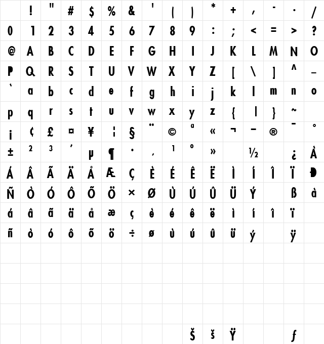 EfromCond Bold Character Map