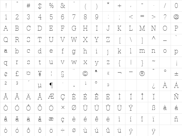 EgotistThin Normal Character Map EgotistThin Normal Character Map