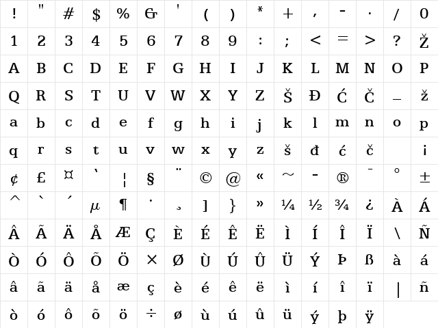 EgyptianLight Bold Character Map EgyptianLight Bold Character Map