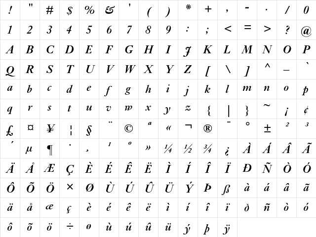 Ehrhardt MT Semi Bold Italic Character Map